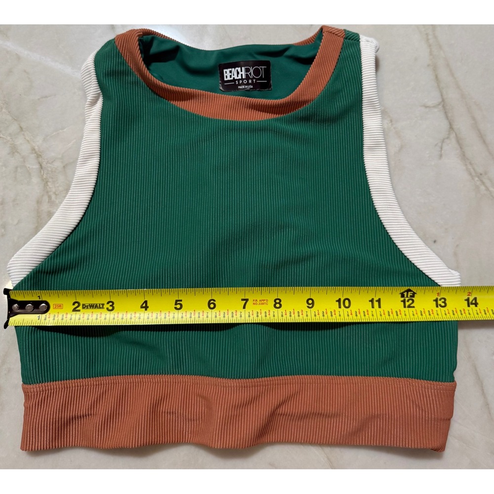 Beach Riot Sport Ribbed Crop Top Green Tan Colorblock Racerback Tank Small - Picture 6 of 7
